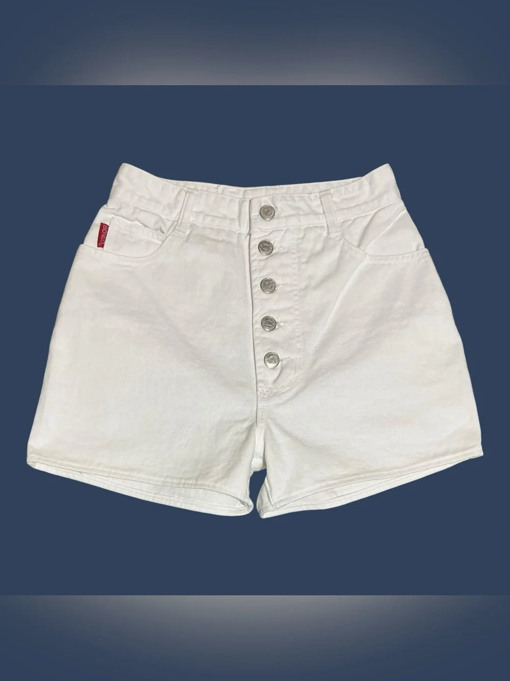Vintage Bongo Gene Montesano USA White Denim Button Fly Shorts High Rise - Picture 2 of 6